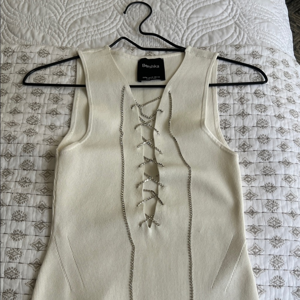 Bershka White Lace-Up Tank Top